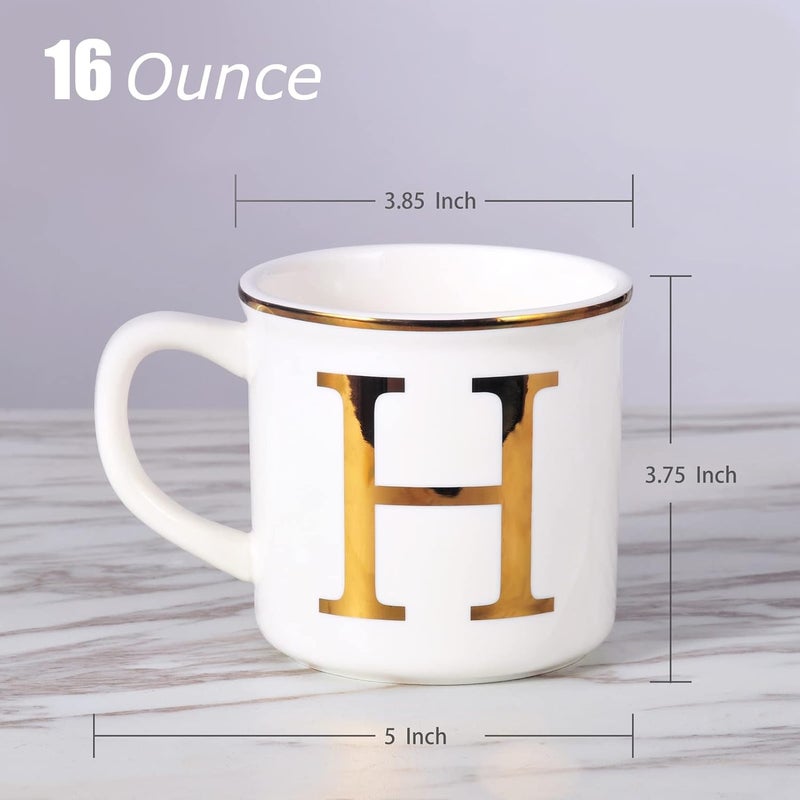 Miicol Ceramic Coffee Mug 16 oz, Monogram Coffee Cup, Golden Initial Tea Mug, Personalized Tea Cup, Unique Gift, Large Mug for Home, Office, Letter H - Image 2